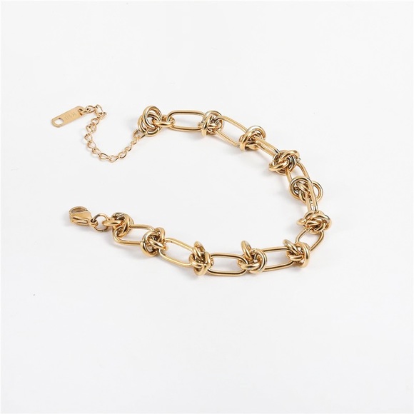 Gold Knot Bracelet - Chunky Gold Bracelet - Gold Chain Link Bracelet - 18K Gold - Picture 8 of 9